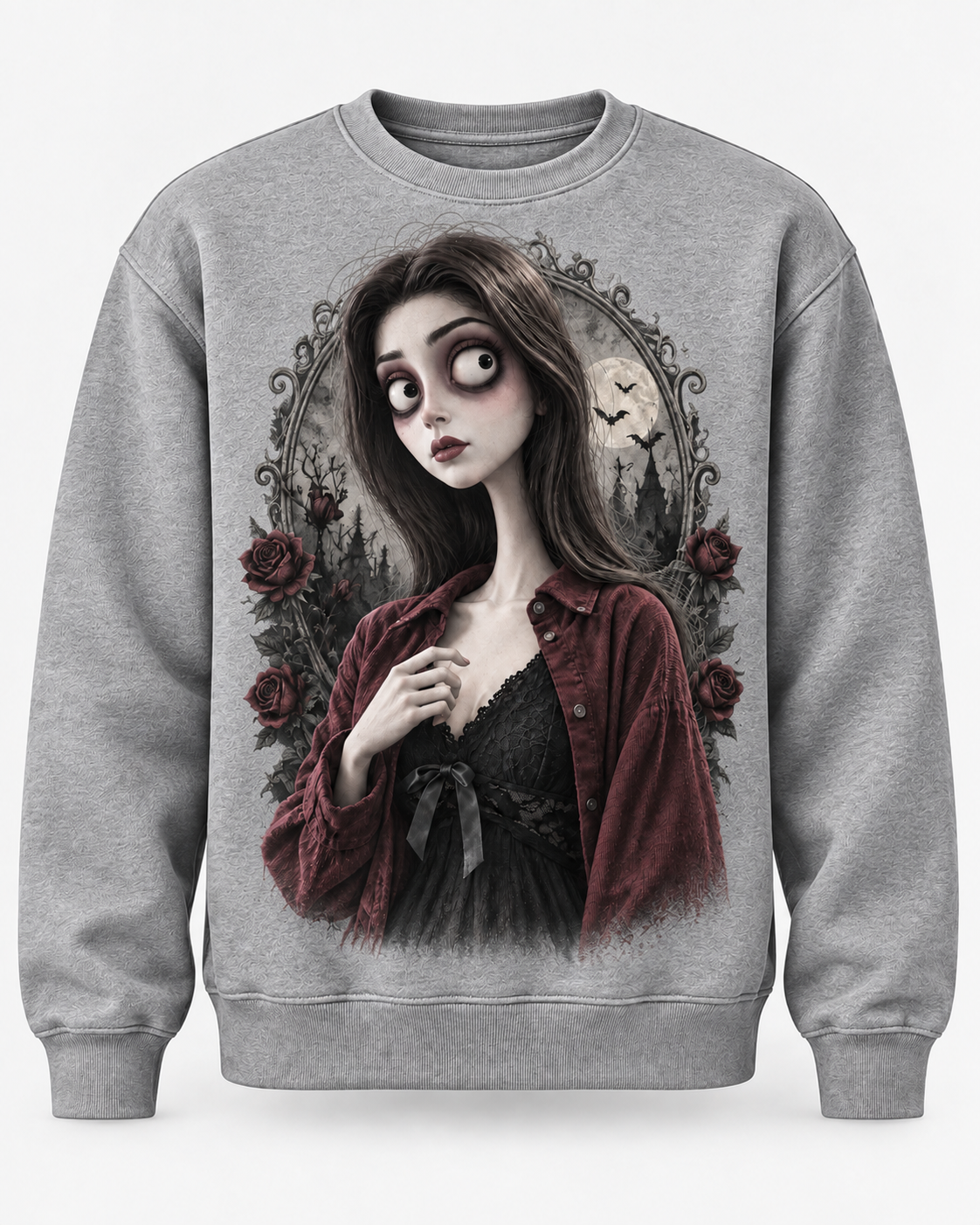 Custom Tim Burton Gothic Character Sweatshirt: Personalized Photo Art (100% Polyester Fleece)