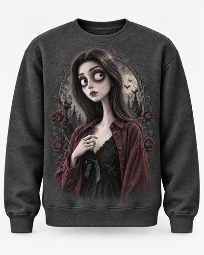 Custom Tim Burton Gothic Character Sweatshirt: Personalized Photo Art (100% Polyester Fleece)