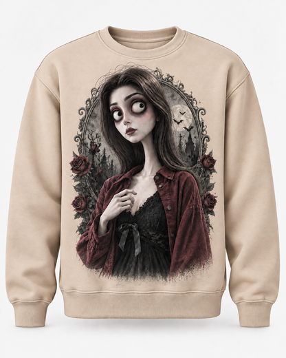 Custom Tim Burton Gothic Character Sweatshirt: Personalized Photo Art (100% Polyester Fleece)
