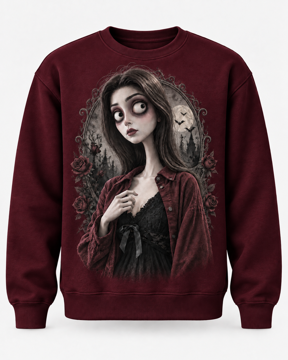 Custom Tim Burton Gothic Character Sweatshirt: Personalized Photo Art (100% Polyester Fleece)