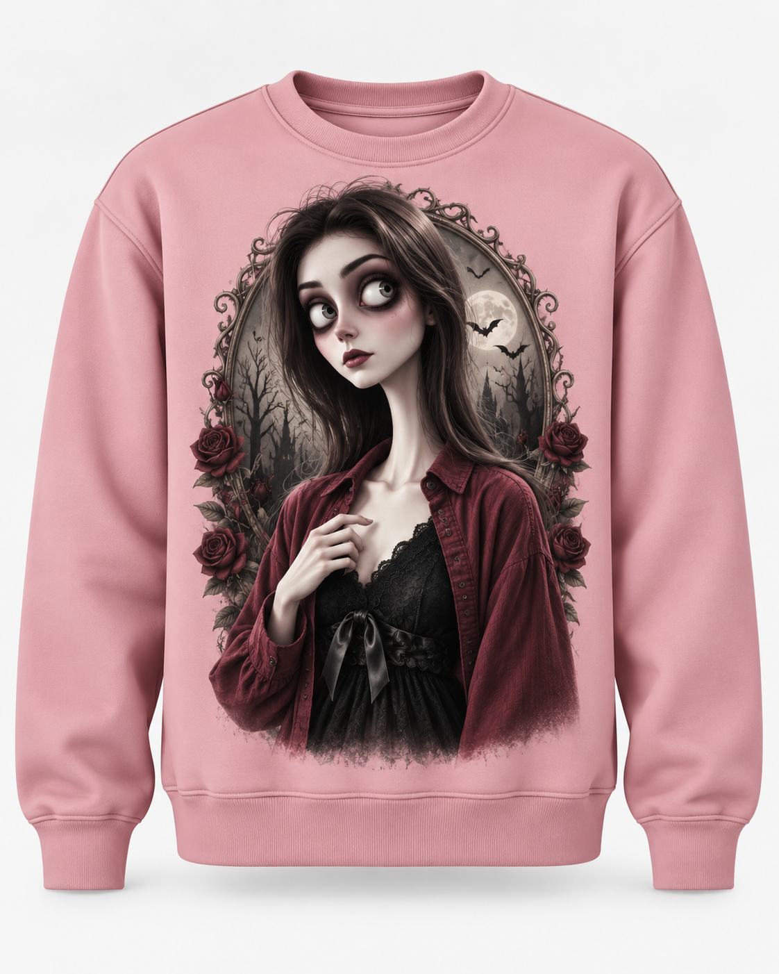 Custom Tim Burton Gothic Character Sweatshirt: Personalized Photo Art (100% Polyester Fleece)