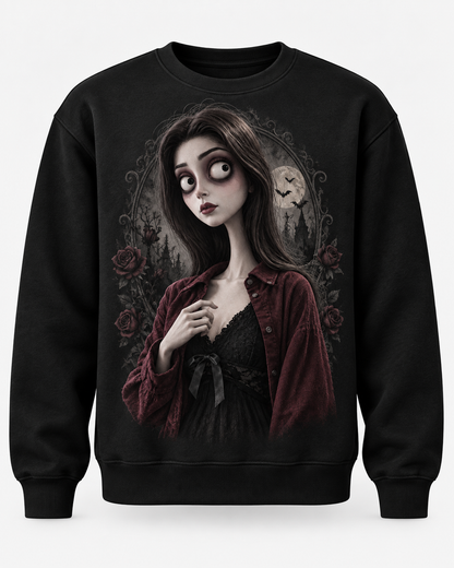 Custom Tim Burton Gothic Character Sweatshirt: Personalized Photo Art (100% Polyester Fleece)