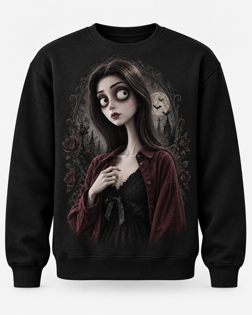 Custom Tim Burton Gothic Character Sweatshirt: Personalized Photo Art (100% Polyester Fleece)